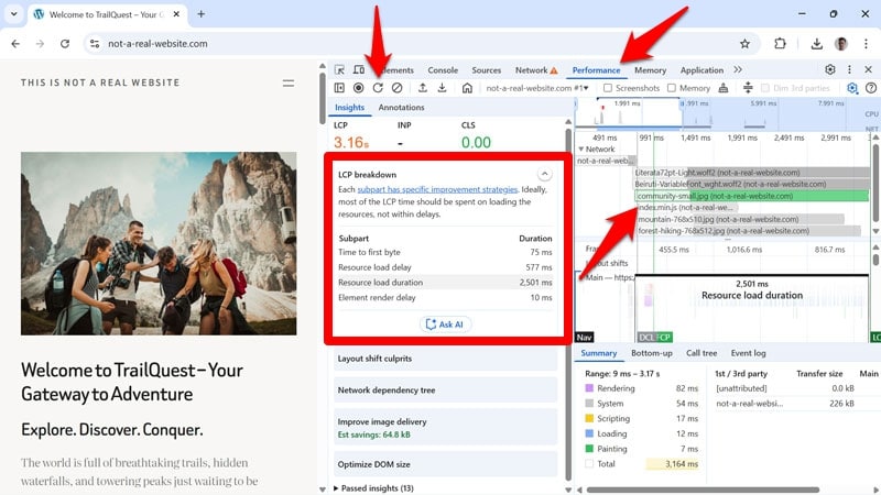 lcp breakdown in chrome developer tools