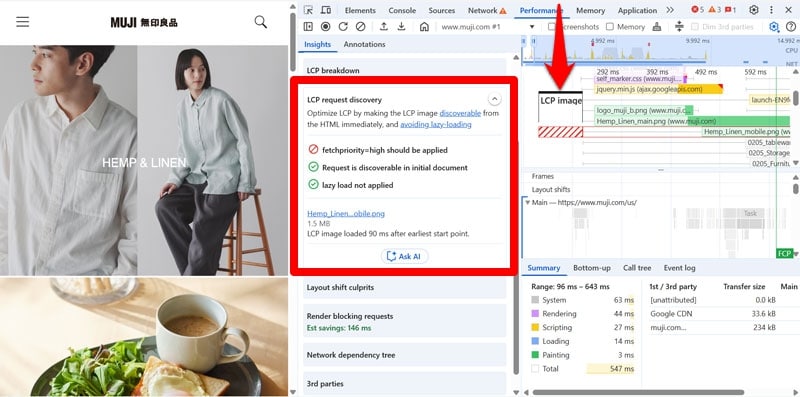 lcp request discovery details in chrome developer tools
