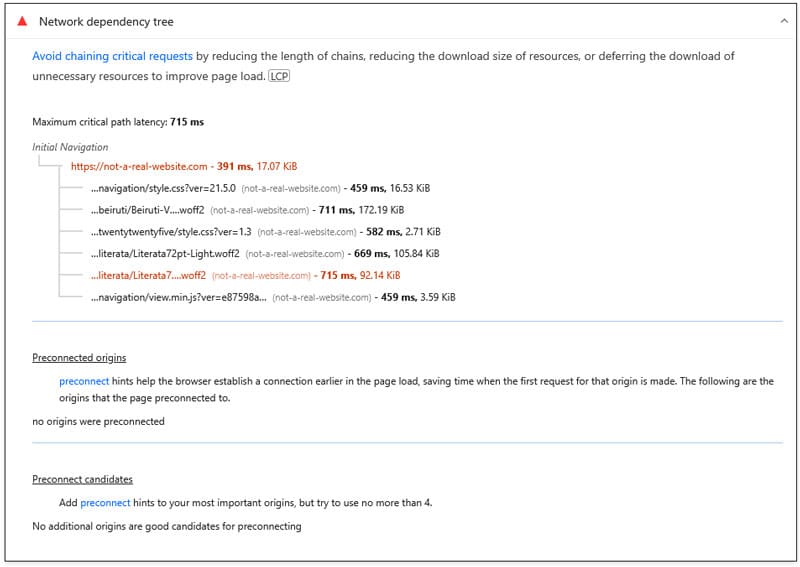 network dependency tree insight test results