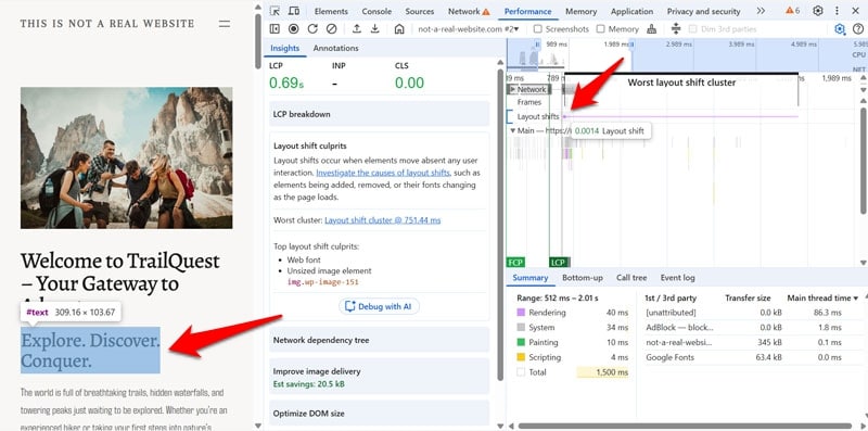 hover over layout shift to highlight responsible page element