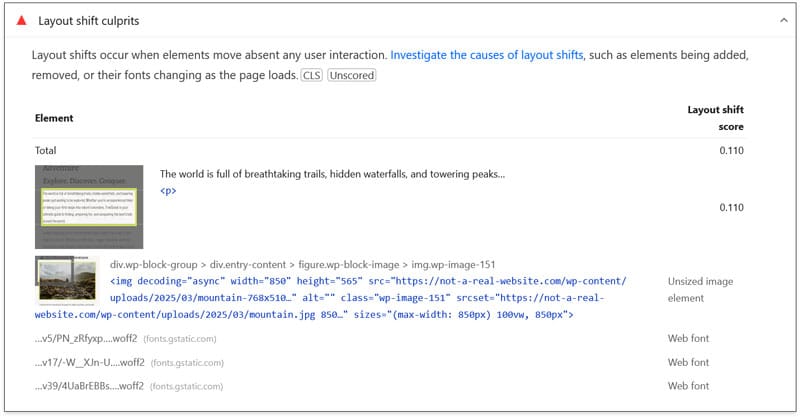 layout shift culprits insight example