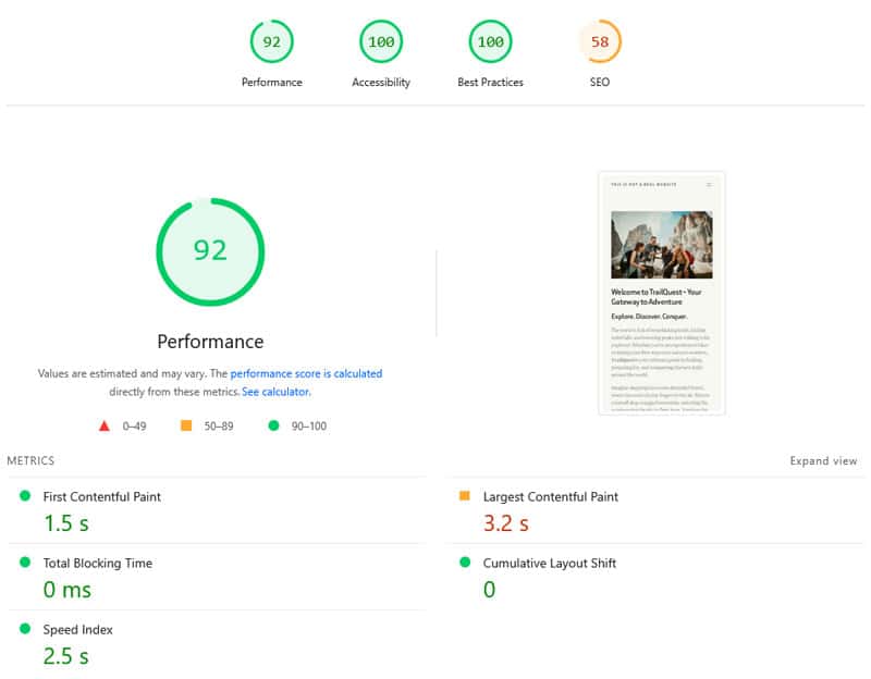 test website post optimization pagespeed insight results