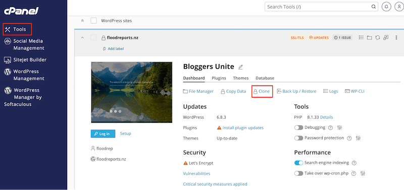 Creating a staging site with my hosting (step 1) - Source: Crazydomains