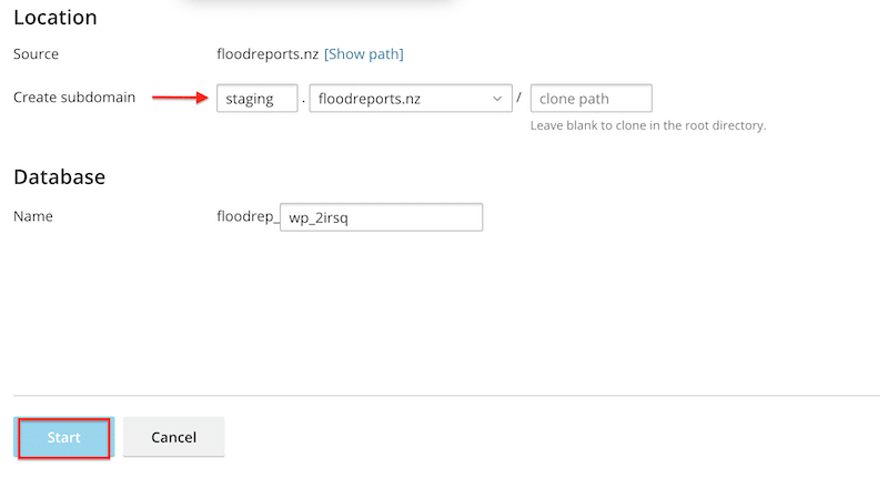 Creating a staging site with my hosting (step 2) - Source: Crazydomains