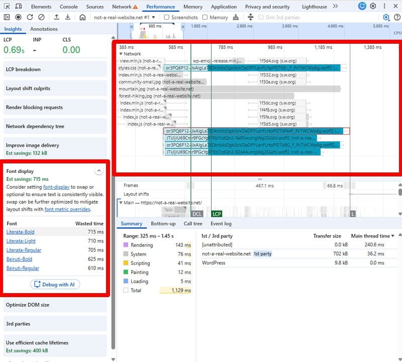 font display insight in chrome developer tools