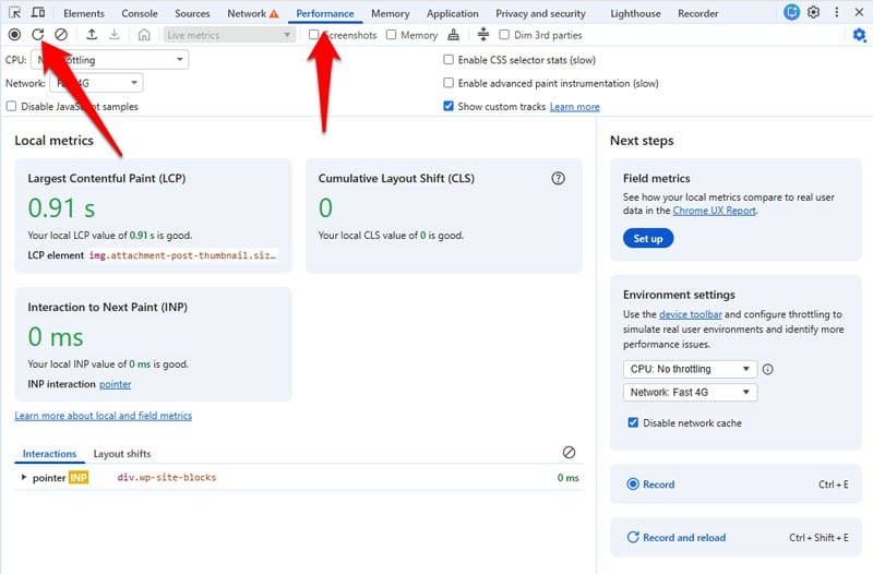 reload and record performance trace