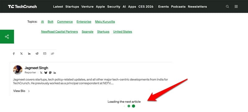 techcrunch infinite scroll example