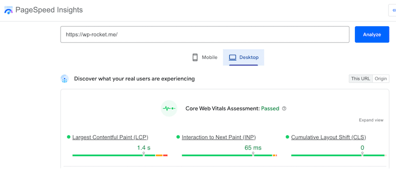 Example of Core Web Vital results - Source: PageSpeed Insights