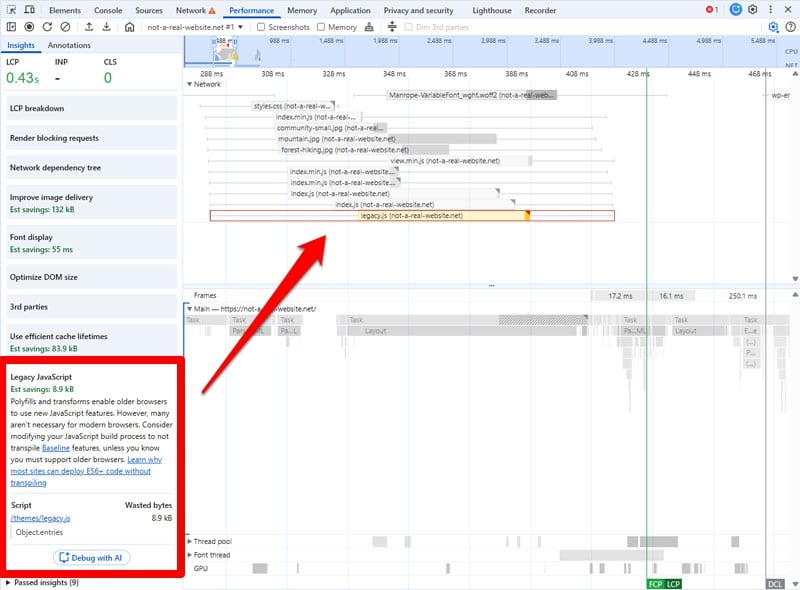 legacy javascript insight in chrome developer tools
