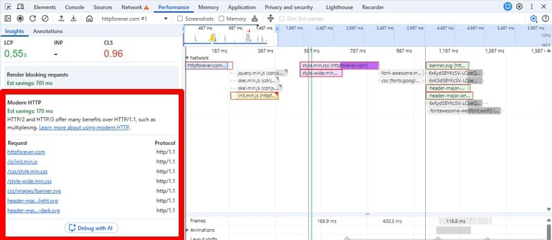 modern http insight in chrome developer tools