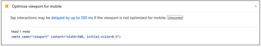 optimize viewport for mobile insight example