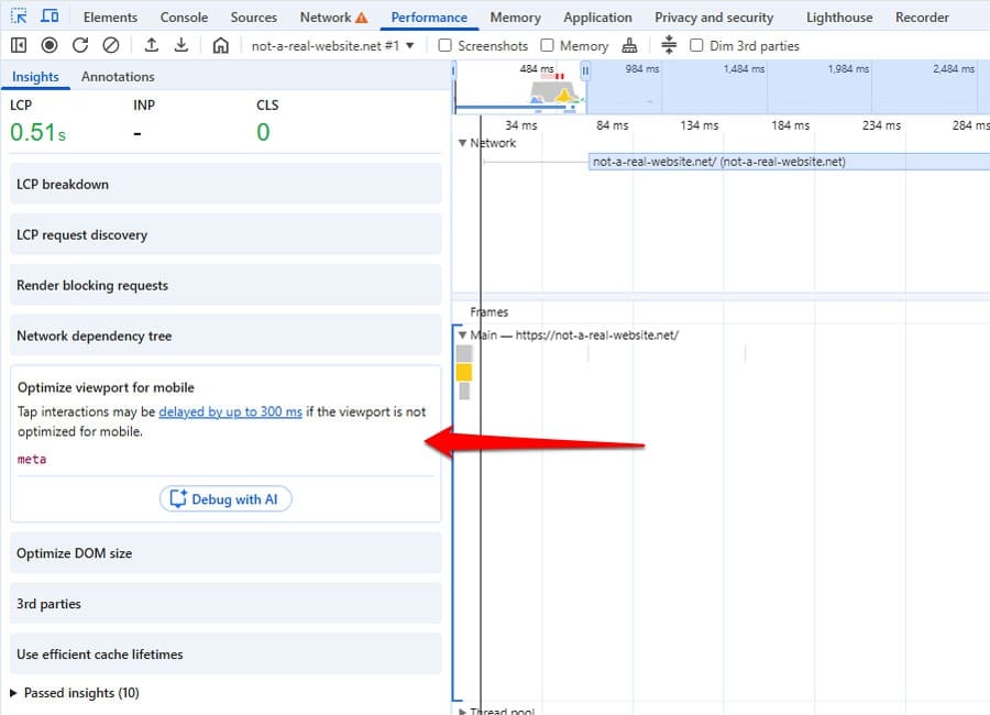 optimize viewport for mobile insight in chrome developer tools