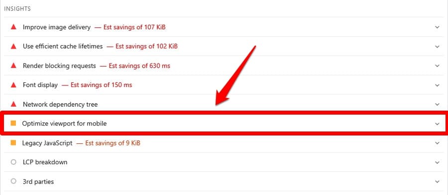 optimize viewport for mobile insight in pagespeed insights