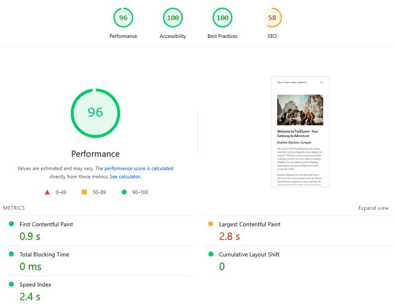 speed test results after optimization with wp rocket