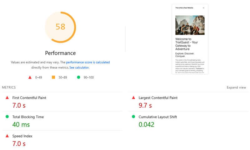 test website initial performance test