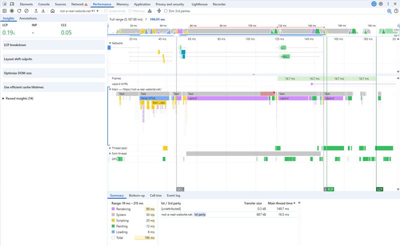 chrome developer tools performance trace example