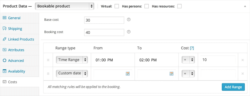 Example of bookable product - Source: WooCommerce Bookings