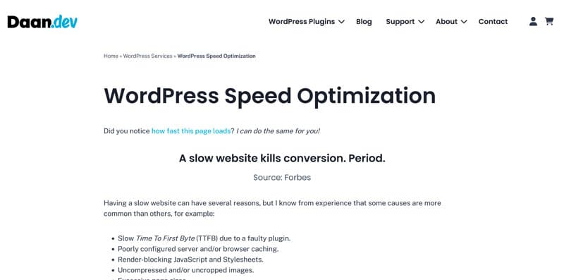 daan.dev WordPress speed optimization service