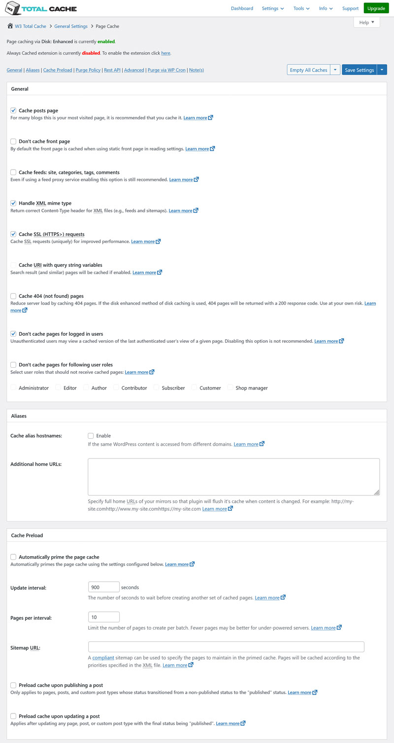 w3 total cache user interface