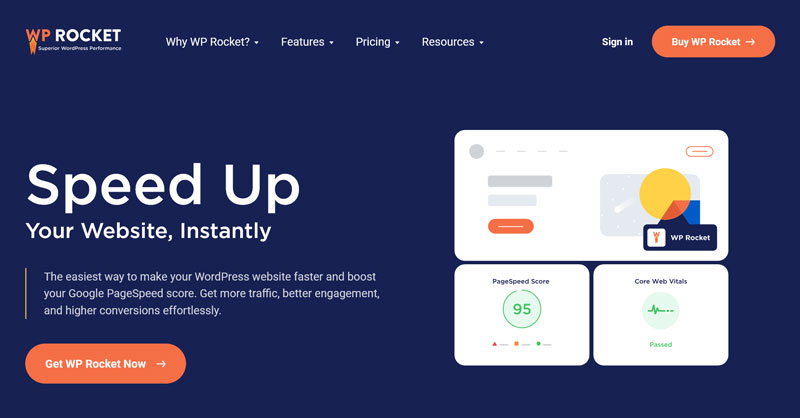wp rocket wordpress plugin to improve core web vitals