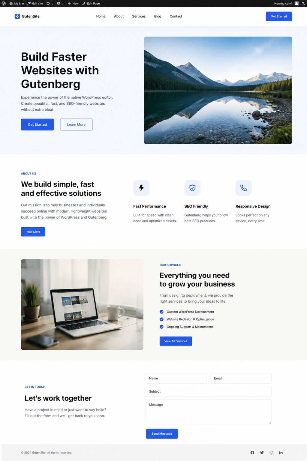 Example of a demo site built with Gutenberg - Source: WP Rocket