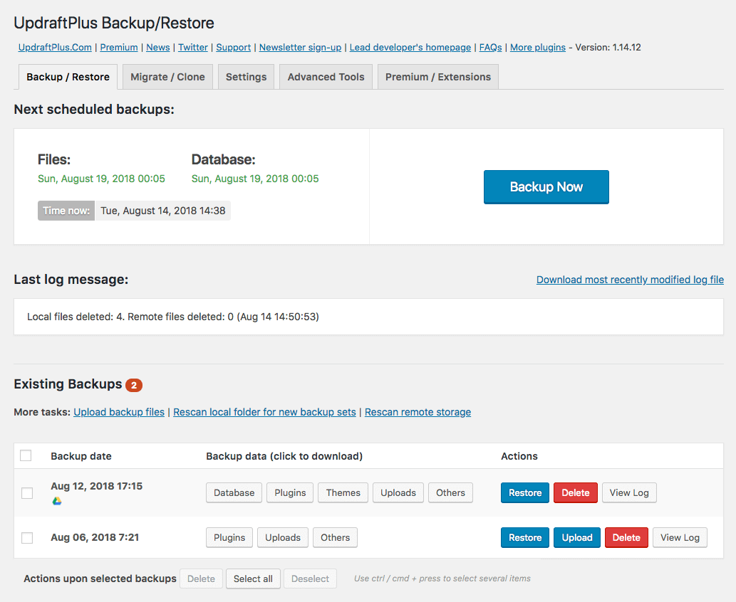 Easy backups with UpdraftPlus - Source: UpdraftPlus
