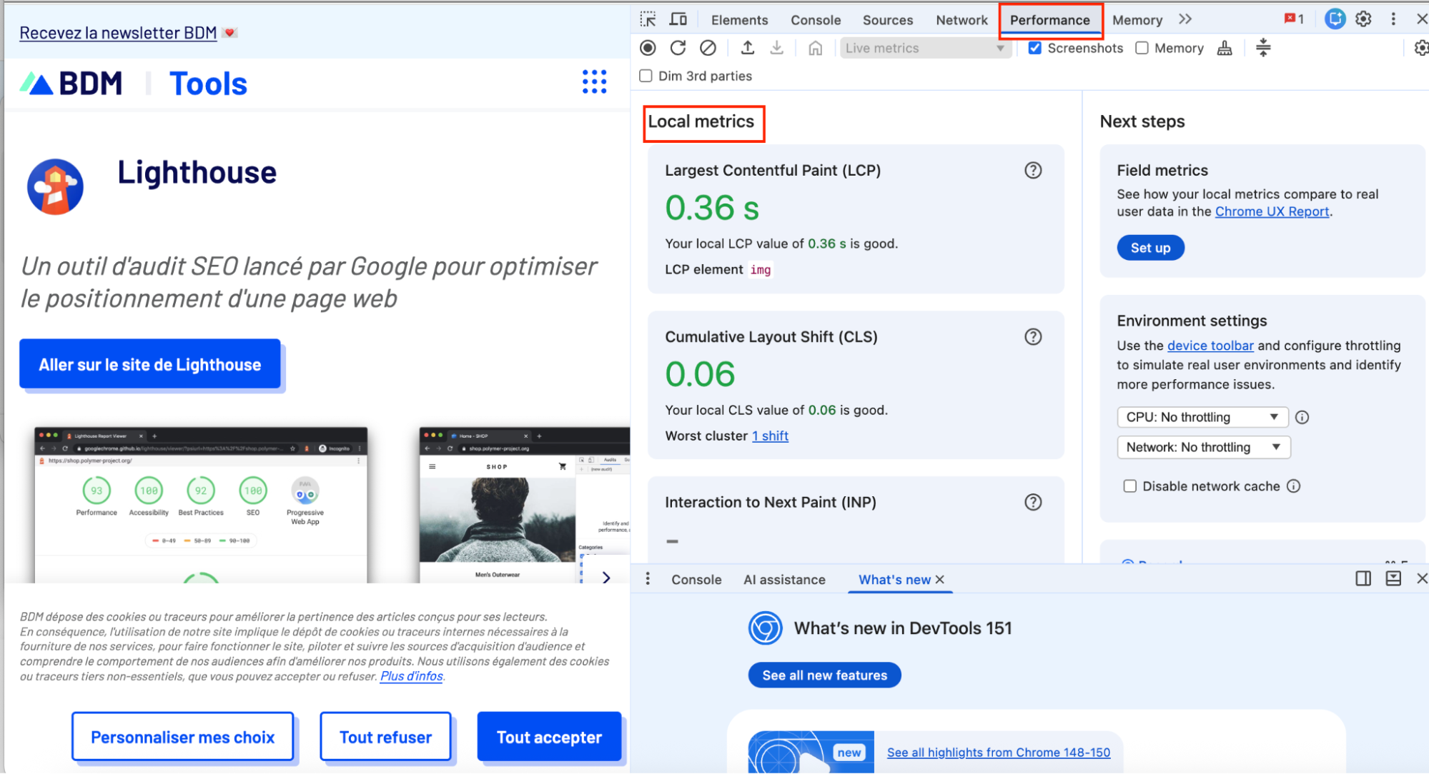 Measuring Core Web Vitals with ChromeDevTool - Source: ChromeDevTool