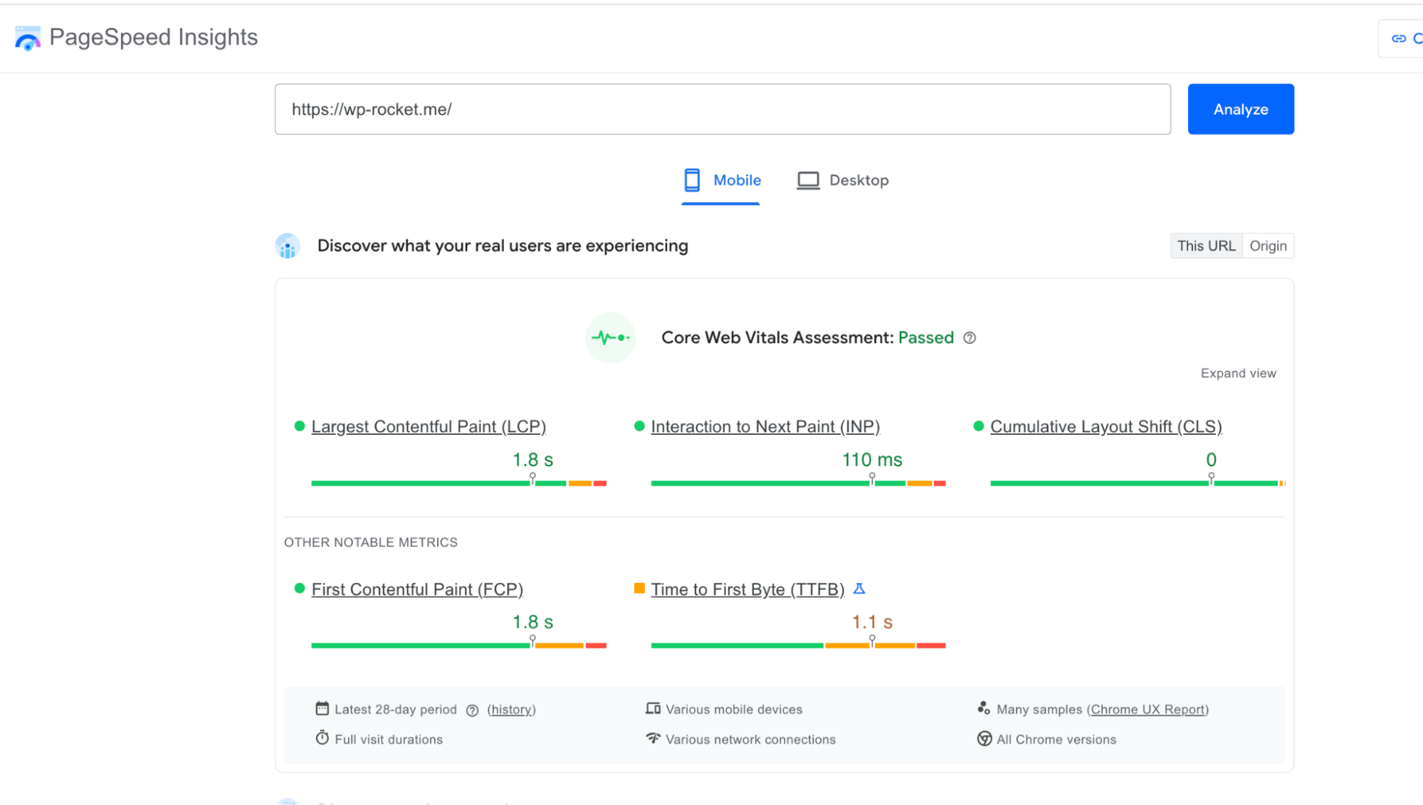 Performance report from PageSpeed Insights - Source: PageSpeed Insights
